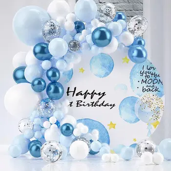 122Pcs Metalizado Azul, Branco e Prata Confete Balão Garland Kit de Macaron para Aniversário, chá de Bebê Festa de Casamento Decoração