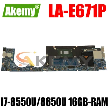 Para a DELL XPS 13 9370 Laptop placa-mãe CAZ60 LA-E671P CN-03J7XX 0W970W 03J7XX W/ I7-8550U/8650U CPU de 16 gb-memória RAM Totalmente e 100% Testado