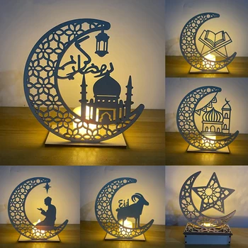 EID MUBARAK, Estrelas, Lua de Madeira Pingente de Velas LED Stand Ramadã Casa Decoração Islâmica Muçulmana Decoração para uma Festa Kareem Ramadã Presentes