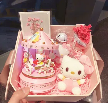 Animação dos desenhos animados Hello Kitty Música do Carrossel Caixa de Sky City Caixa de Música Brilhantes Luzes da Noite Meninas, Dia das Crianças Brinquedo de Presente de Aniversário