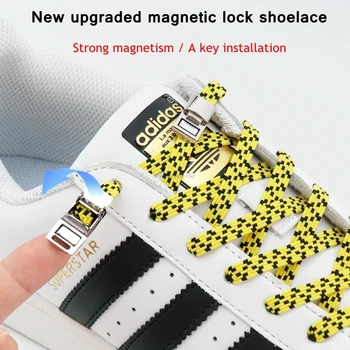 Promovido novo Magnético Cadarços de Tênis Atacadores Elásticos sem laços de Não Amarrar cadarços elásticos Rápida Inicialização simples Sapato de laço