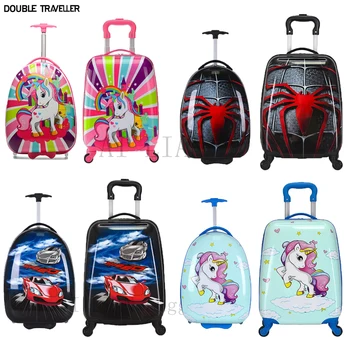 Cartoon mala de viagem de crianças em rodas de carrinho de viagem saco de bagagem para meninas meninos dom de rolamento de bagagem 16
