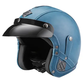 Retro capacete de Motocicleta Vintage da metade do capacete 3/4 Capacete de Couro personalidade pedal capacete de veículos elétricos capacete de Soldado Cap 5551