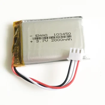 3,7 V 2000mAh 103450 com TJS de 2,54 mm 3 pinos plug lipo de polímero de lítio recarregável da bateria para navegador GPS, DVD, e-book câmara