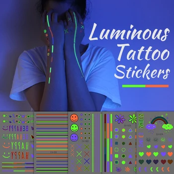 Brilho luminoso Etiqueta da Personalidade de Decodificação de Desenho de Tatuagens Temporárias de Mão Adesivo de Braço Legal Falso Tatto para as Mulheres Garoto Arte do Corpo