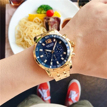 MEGIR Homens de negócios, relógio militar Superior marca de Moda Casual de luxo masculino relógio de Pulso de Aço Inoxidável de Quartzo Relógio Masculino