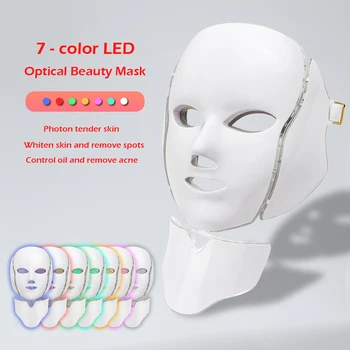 LED Máscara Facial de Luz Cuidados com a Pele 7 Cores de tratamento de Beleza de Fótons Rejuvenescimento do Enrugamento Remoção da Acne do Rosto, Pescoço Spa de Beleza Instrumento