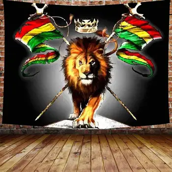 Judá Leão com um Rastafari Bandeira Rei da Selva Reggae Tema Arte de Parede de Impressão