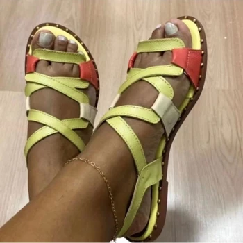 2022 Verão as Mulheres Sapatos Simples Sandálias de Mulheres Sapatos Aberto Toe de Couro Pulseira de Fivela Mulheres Plano de Calçados Casuais das Mulheres da forma Sandálias