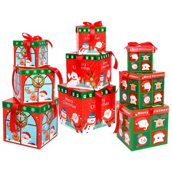 3Pcs Grande Presente de Natal Caixa de Feliz Natal e Decorações Para a Casa de Árvore de Natal de Crianças Doces Favor Pacote de Caixas de Papai Noel Elk Decorações