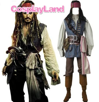O capitão Jack Sparrow Traje Cosplay Piratas do Caribe Jack Sparrow Traje Adulto Homens Feitos Traje de Halloween Ternos