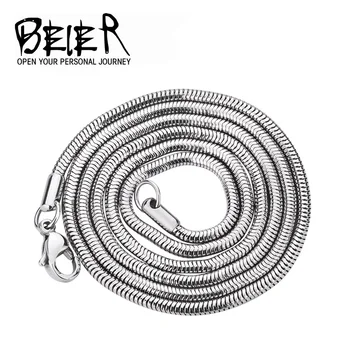 Beier colar de aço inoxidável de 2,5 mm/3mm/4.2 mm de moda cobra colar chain de menino homem colar corrente Cor de Prata BN1004