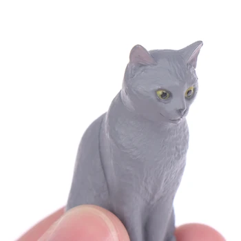 Mini Gato Cinzento Escultura Estátua Casa De Bonecas Em Miniatura Gato De Estimação De Decoração De Casa De Brinquedo