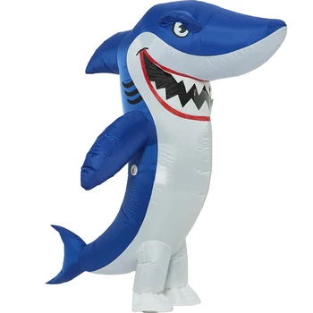 Inflável do Mascote do Corpo Completo de Tubarão Sopro de Ar até Engraçado Festa a Fantasia de Halloween Traje Adulto