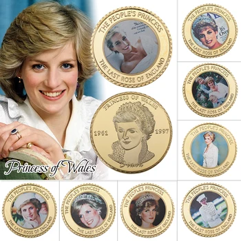 WR 10pcs Diana, Princesa de Gales, Banhado a Ouro Moedas Colecionáveis com o Titular da Moeda Desafio de Moeda Lembrança Conjunto Dropshipping
