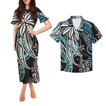 Casal Polinésia Roupas Womens Vestido De Samoa Tribal Novo Vestido Mulher Manga Curta Vestido Maxi Correspondente A Camisa De Homem