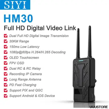 SIYI HM30 Full HD Digital Link de Vídeo do Sistema de Rádio Transmissor de Controle Remoto OLED Touchscreen 1080p 60fps 150 ms FPV OSD 30KM