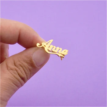 Nome personalizado Broche de Pinos de Aço Inoxidável Personnalisé Ouro Broches para as Mulheres Personalizável Logotipo da Jóia de Moda de Belo Presente