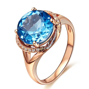 Moda azul turquesa, topázio pedras de zircão anéis de diamantes para as mulheres de ouro rosa e branco cor de prata jóias bijoux banda de casamento