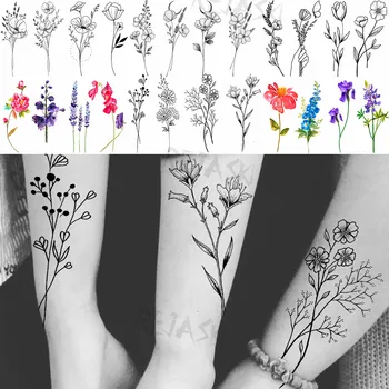 Preto Papoila Pequena Buquê De Tatuagens Temporárias Para As Mulheres Adultas Lavanda Peônia Realista Fake Tattoo No Pulso Arte Do Corpo Lavável Tatoos