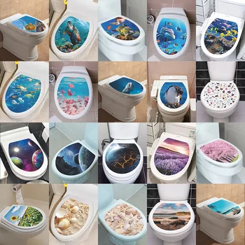 Paisagem Natural, o Sea World, Wc Tampa Adesivo 3D Decoração do Banheiro, papel de Parede Acessórios Adesivos de Parede de Quarto de Casa de Arte, de Decoração Cartaz