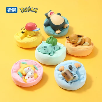 TOMY Pokemon Figuras Pikachu Eevee Anime Kawaii Pokémon Adormecido 6 Estilos de Cor Cega Caixa de Brinquedo Decoração de Boneca Modelo de Criança Presentes