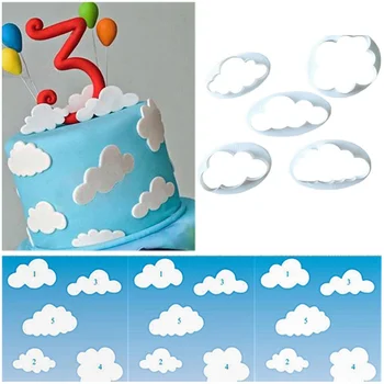 5PCS/Set Forma de Nuvem Cortador de biscoitos Feitos em 3D Impresso Fondant Biscoito de Moldes para Decoração do Bolo de Ferramentas