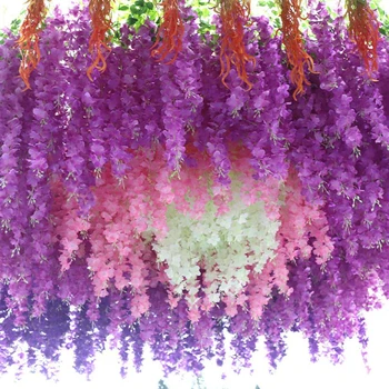 1 Pcs Flor Artificial de Vime Faixa de Wisteria Festa de Casamento de DIY Artesanato Telhado de Suspensão Falso Flores Simulação de Wisteria Ramo