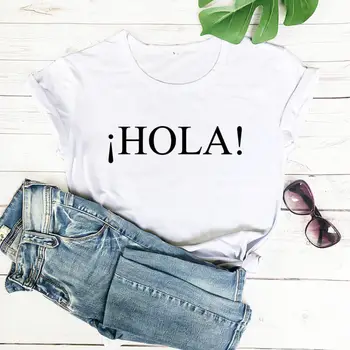Hola Camisa Nova da Chegada do Verão 100%Algodão T-Shirt Engraçada Spanis Hola Camisa Olá espanhol Camisas Olá, em espanhol, Professor de presentes