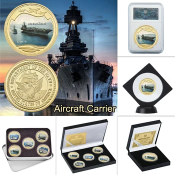 WR-NOS porta-Aviões Navio Moedas de Ouro Colecionáveis com Caixa de Moeda Militares da Marinha Moedas Comemorativas Presentes Originais Dropshipping