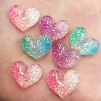 12pcs Resina Glitter Bonito Colorido Coração Plana de Strass, Apliques de DIY Casamento Scrapbook e Artesanato