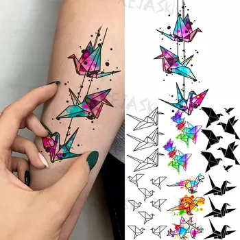 3D de Papel Colorido Guindaste de Tatuagens Temporárias Para Crianças, Mulheres Realista Falso Animal Etiqueta da Tatuagem da Arte Corporal Pintura Impermeável Tatoos