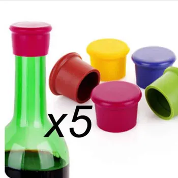 5pcs de silicone rolhas de vinho e livre de Vazamento de garrafa de vinho vedantes para vinho tinto e cerveja tampa de garrafa
