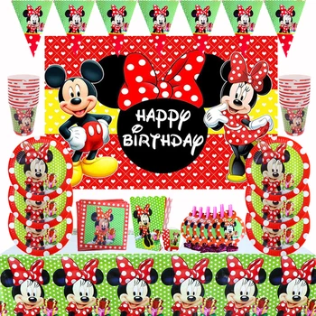 Vermelho De Minnie Mouse Meninas A Festa De Aniversário De Suprimentos Descartáveis, Talheres, Prato De Papel Copos De Balão De Gênero Revelam Decorações De Brinquedos