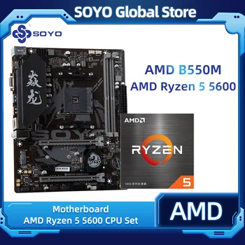 SOYO AMD B550M Dragão Com AMD Ryzen 5 5600 DDR4 3200MHz placa-Mãe E Cpu Kit PCIE4.0 Para PC Desktop Gamer placa-Mãe de Combinação