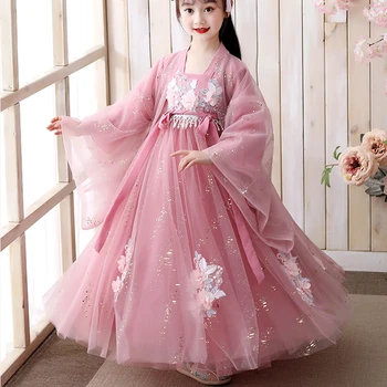 Hanfu Dinastia Tang Chinesa Estilo Princesa Vestido De Fada Crianças Vestuário Mostrar Elegantes Trajes