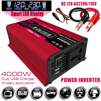 4000W do Carro da exposição de DIODO emissor de Potência do Inversor Conversor Adaptador USB Duplo de Tensão de Onda Senoidal Modificada do Transformador de 12V Para 220V 110V Inversor