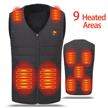 9Areas Inverno Homens Mulheres Negros Elétrica caloroso da Veste USB Inteligente de Aquecimento Térmico em Roupas de Caça de Caminhada Jaqueta de Calor de Febre Quente Colete