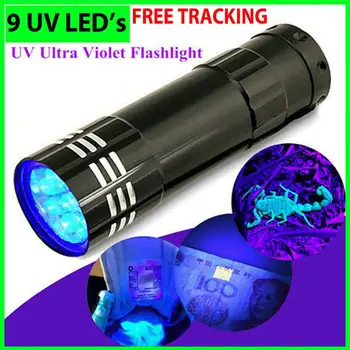 9 Diodo emissor de luz Uv Ultravioleta Lanterna Multi-funcional Fluorescente Mini Maçarico Portátil Leve Impermeável Exterior Lâmpada de Emergência